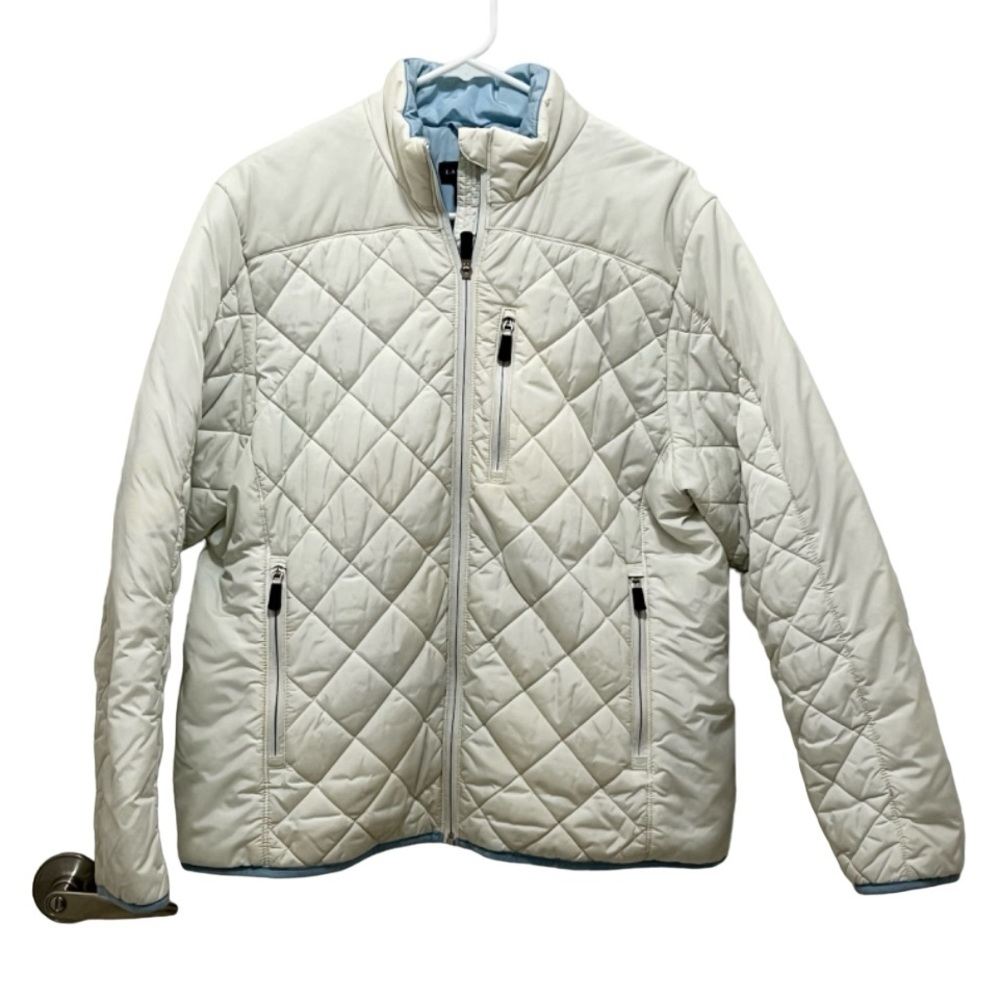 Land’s End lightweight off white quilted jacket 3 season blue lining size L